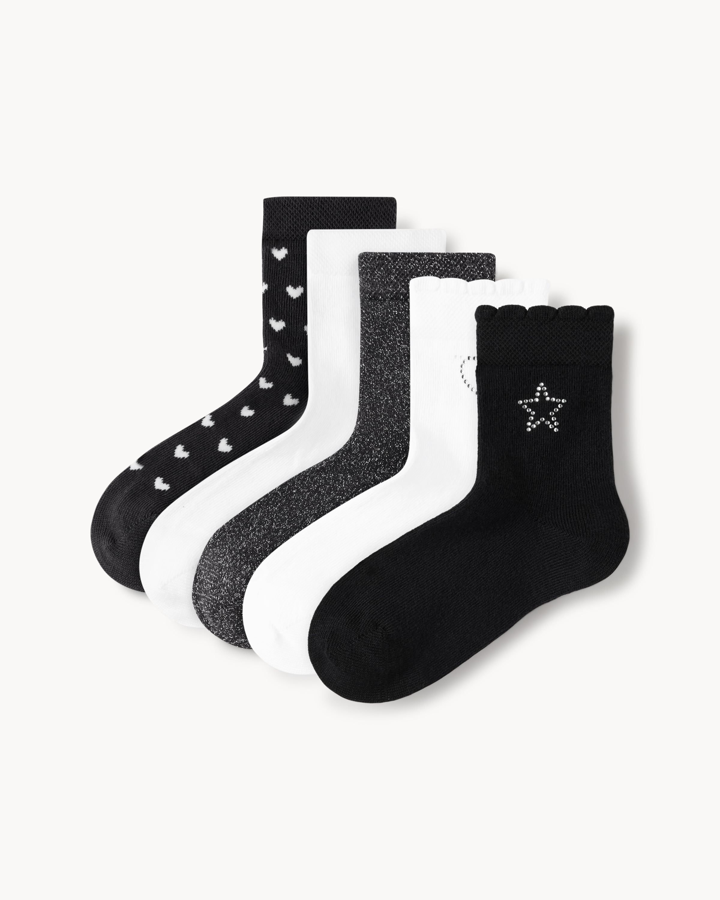F&F Girls 5-Pack Cotton Rich Mono Crop Socks in Multi, 9-12 EU 27-30