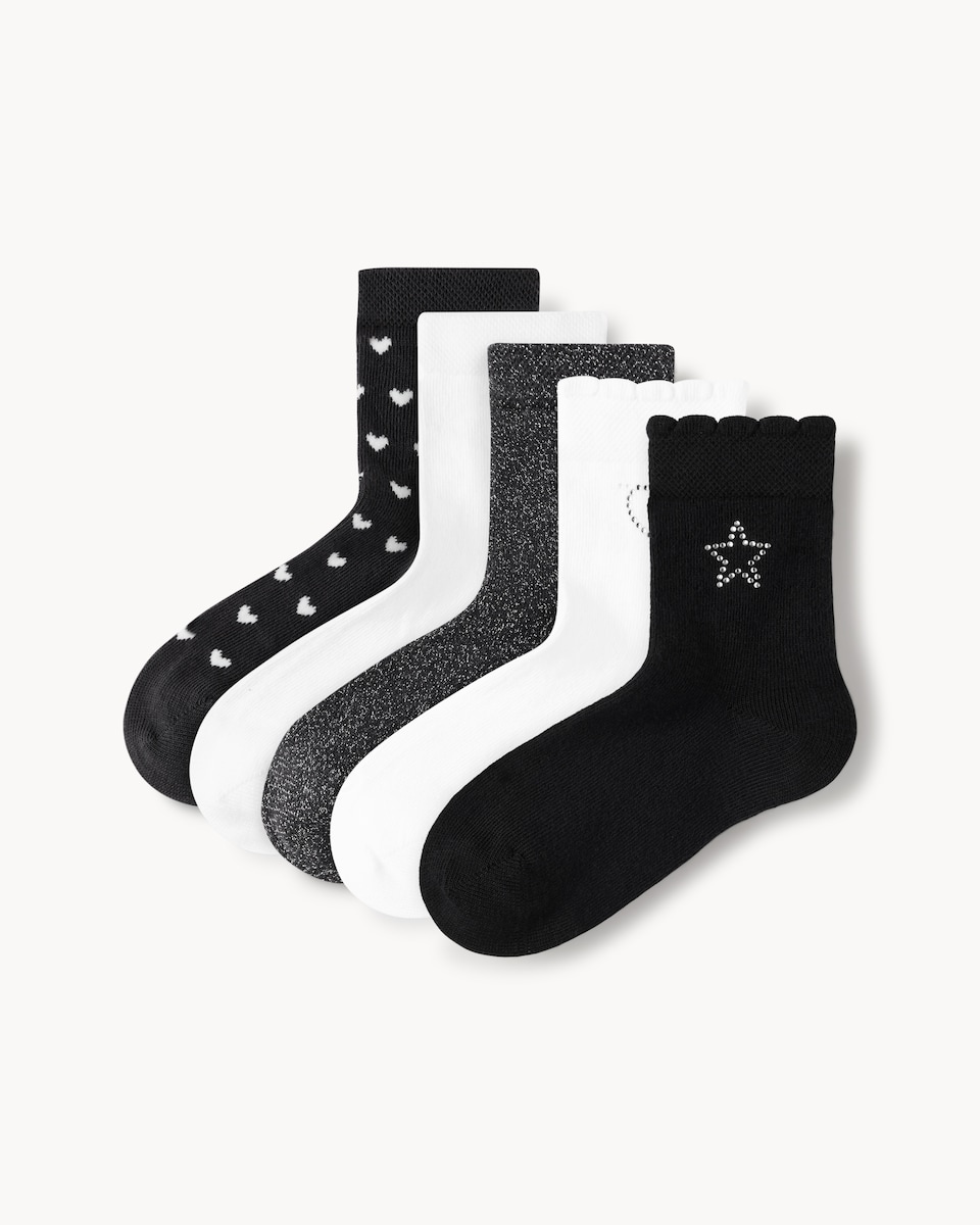 F&F Girls 5-Pack Cotton Rich Mono Crop Socks in Multi