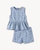image 1 of F&F Girls 2-Piece Pure Cotton Floral Denim Top and Shorts Set in Blue