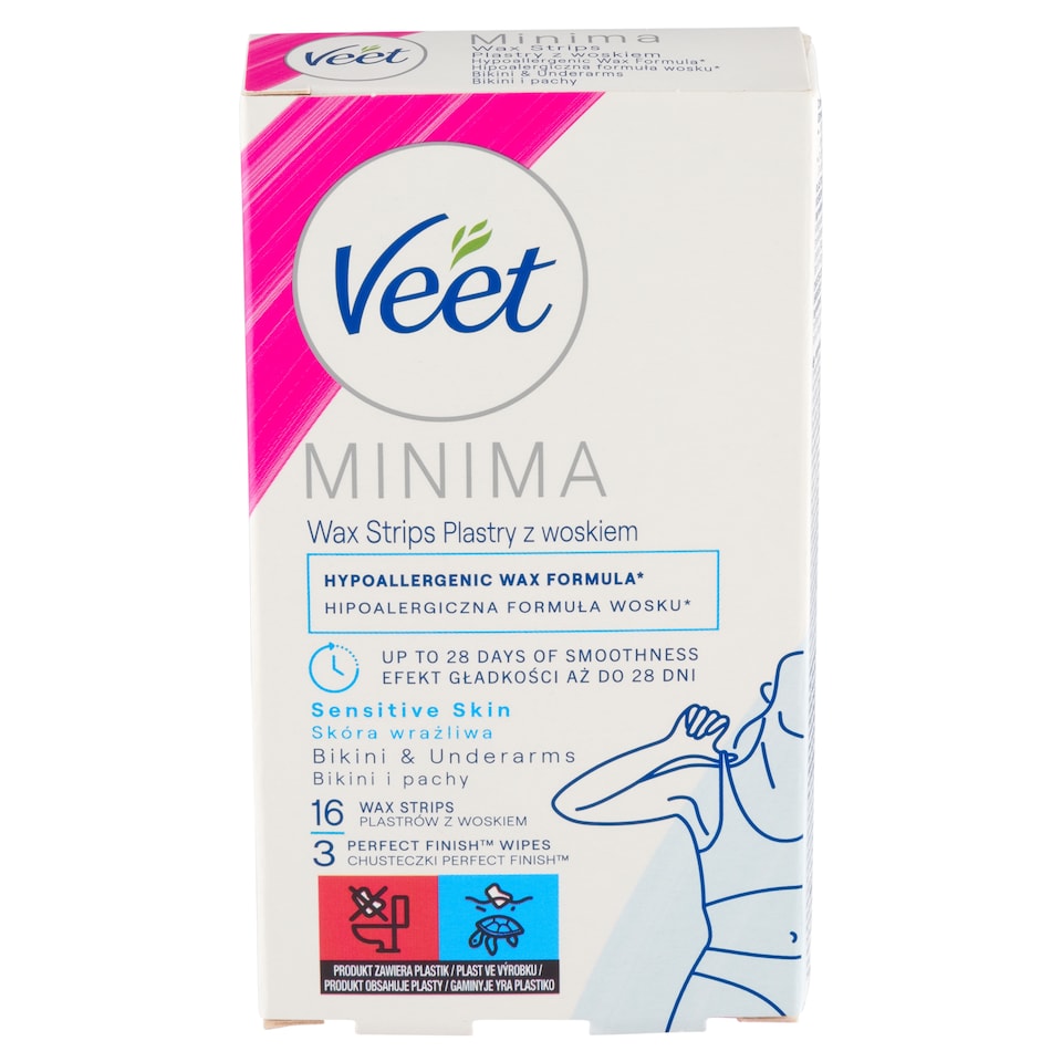 obrázok 1 z Veet Minima Hypoalergénne voskové pásiky bikiny a podpazušie a obrúsky 16 ks
