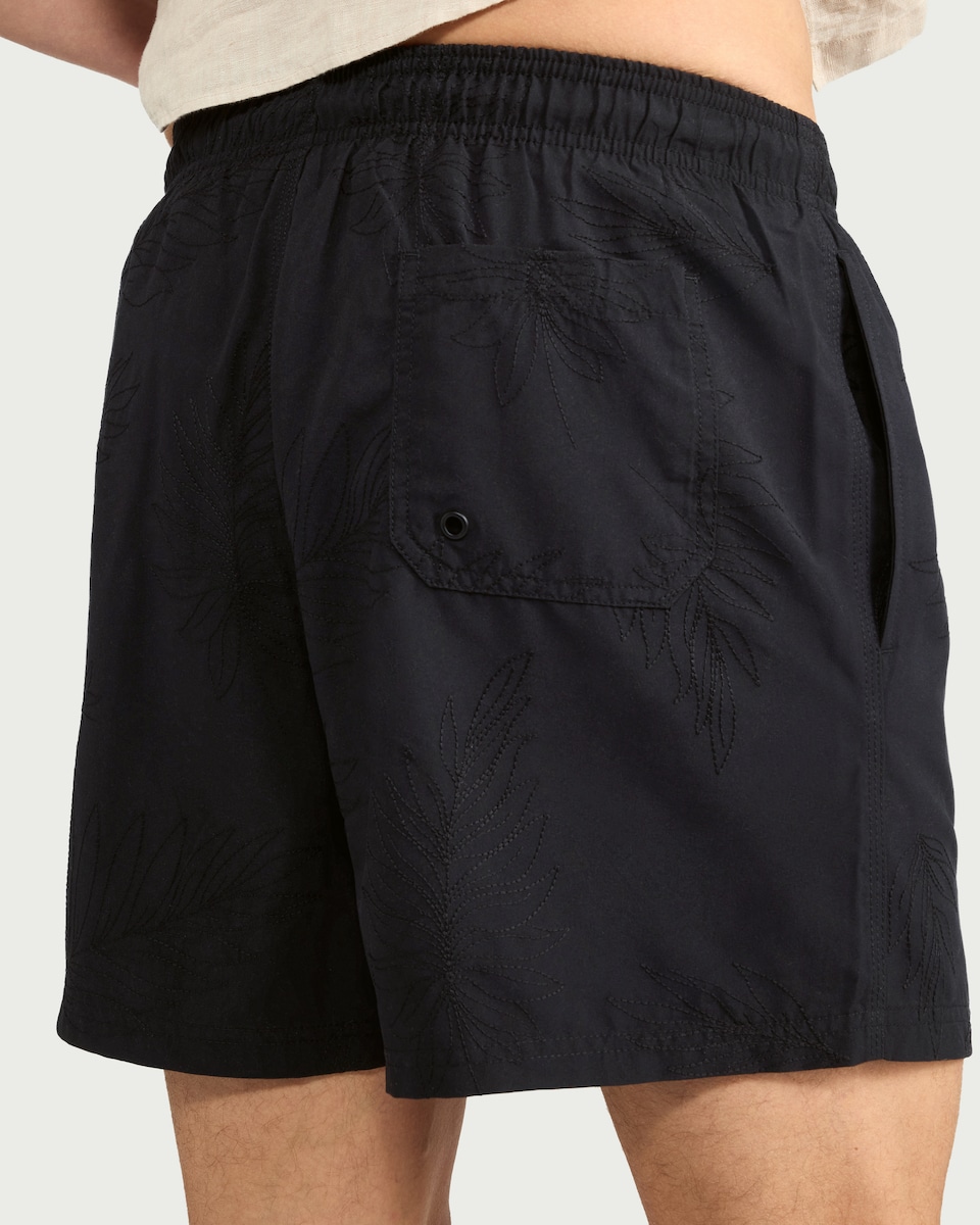 image 1 of F&F Palm Leaf Embroidered Swim Shorts in Black