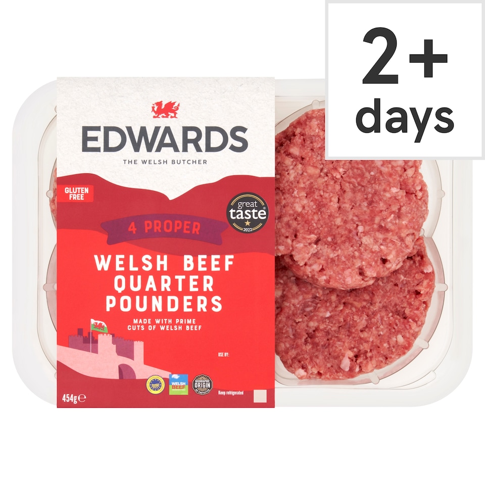 Edwards Of Conwy Beef Quarter Pounders 454G (L