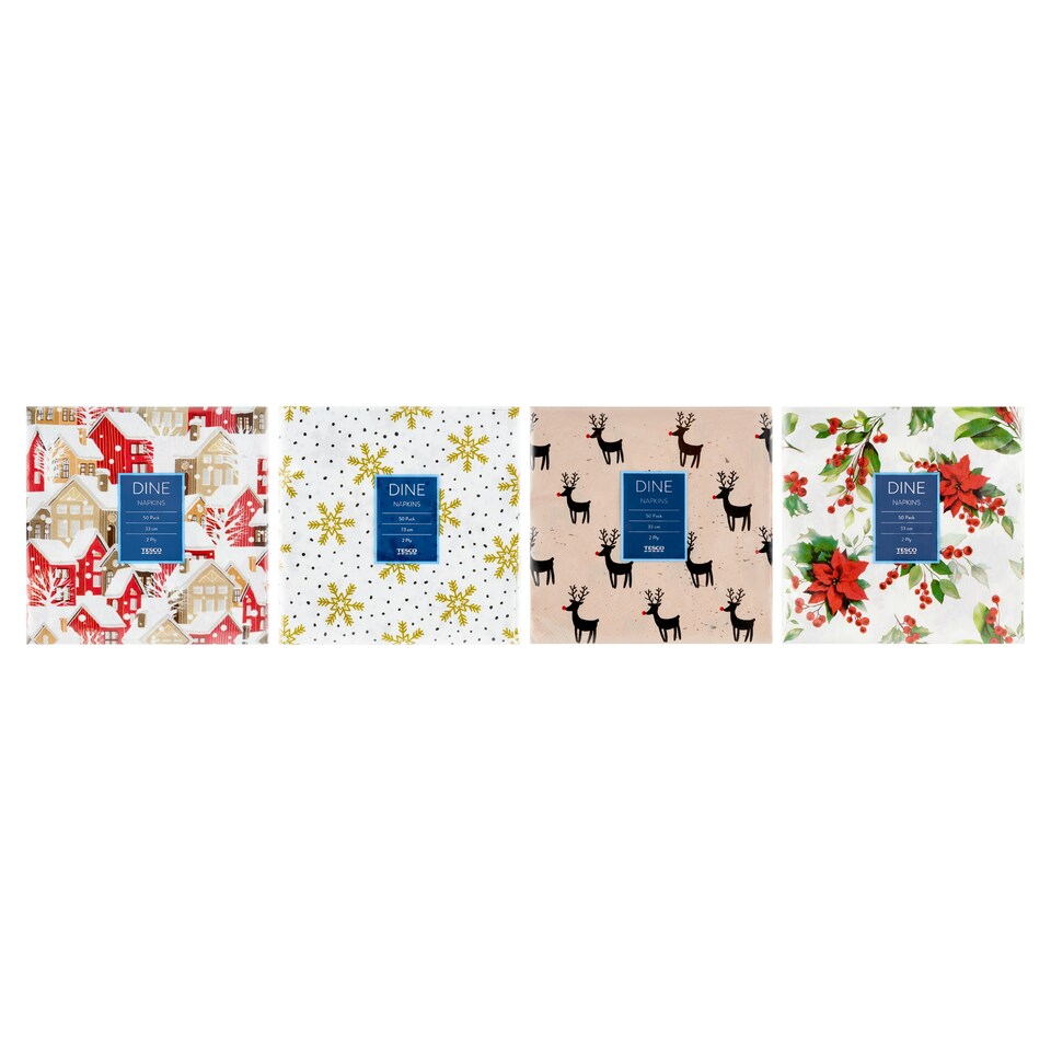 image 1 of Tesco Dine Winter Mix Napkins 2 Ply 33 cm x 33 cm 50 pcs
