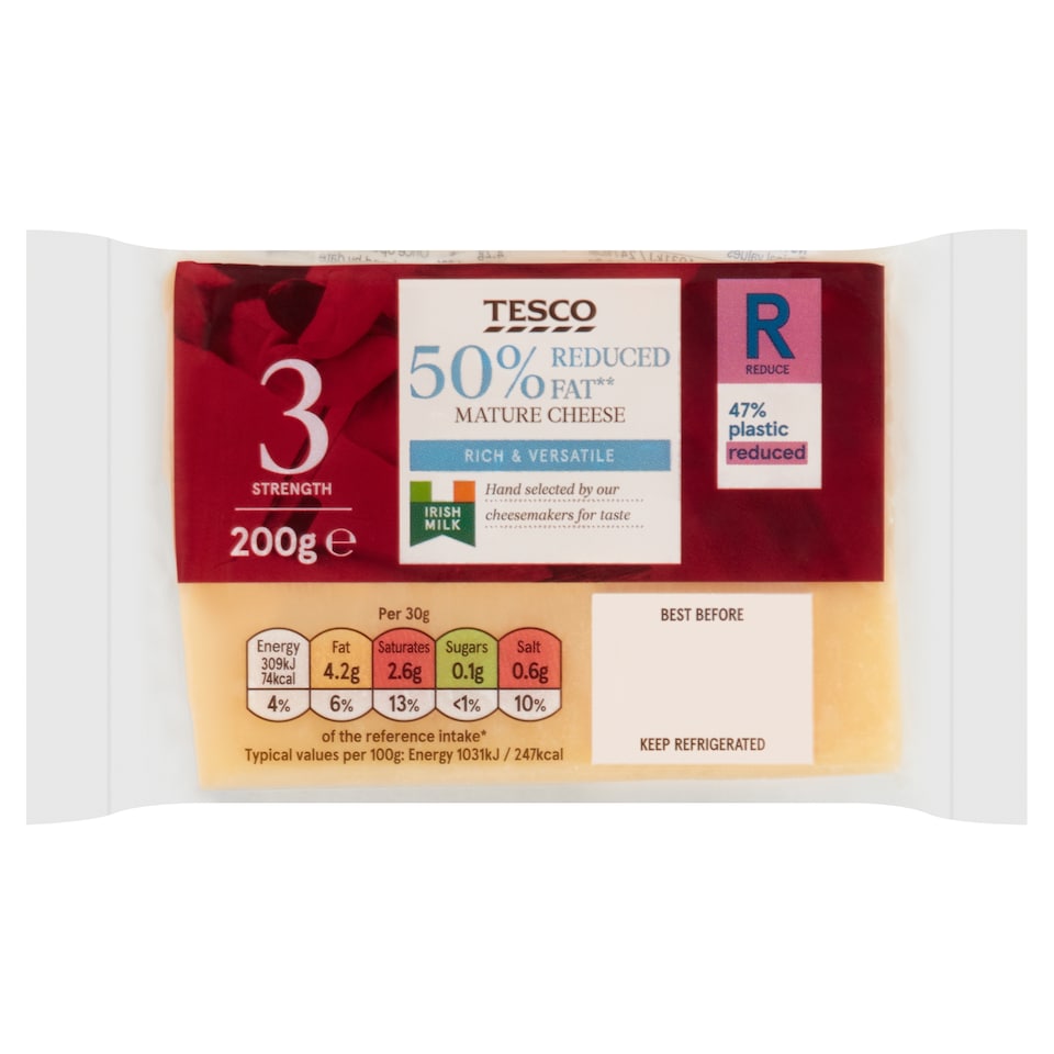 Tesco 50% Reduced Fat Mature Cheese 200G