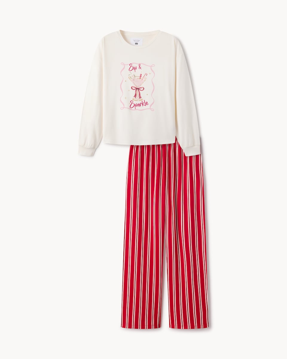 image 1 of Christmas Cocktail Pyjama Set in Red