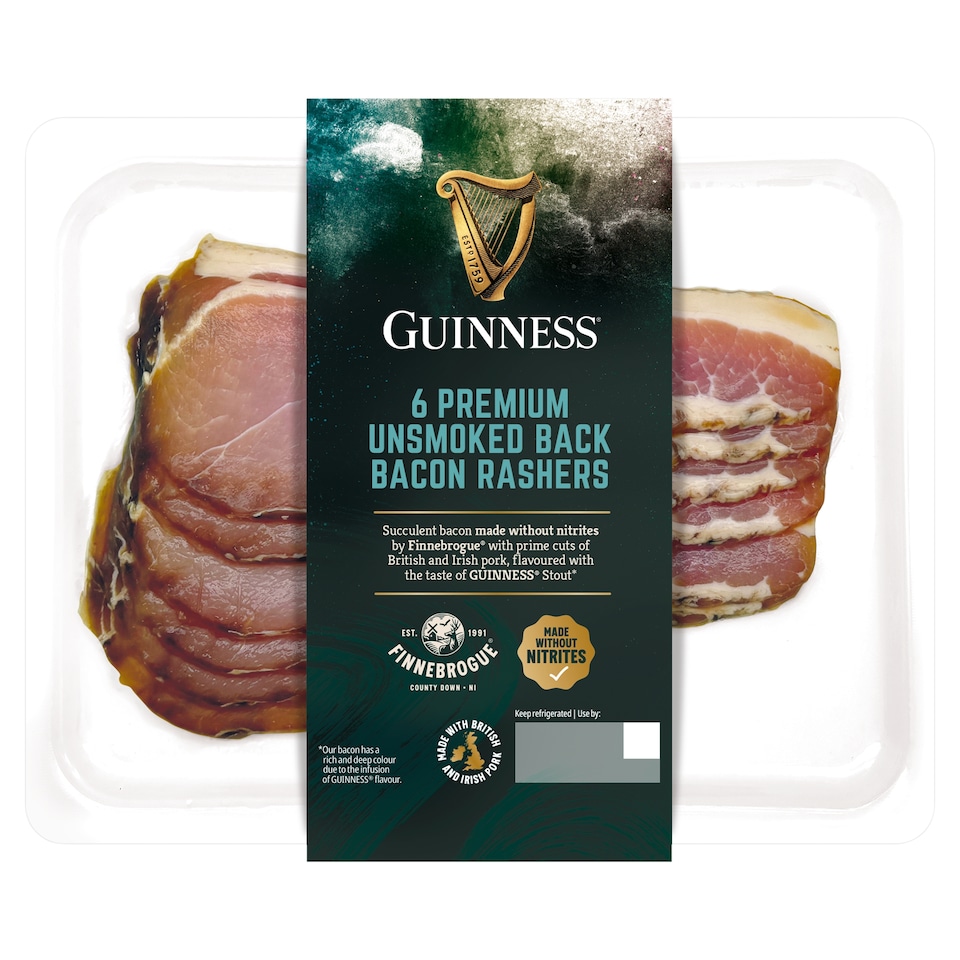 Finnebrogue Guinness 6 Premium Unsmoked Back Bacon Rashers 200g