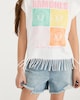 image 2 of Ramones Pure Cotton Slogan Fringe Tank Top in Cream
