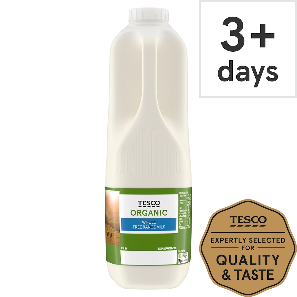 Tesco Organic Free Range Whole Milk 1.136L, 2 Pint