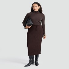F&F Textured Drawstring Bubble Midi Skirt in Chocolate