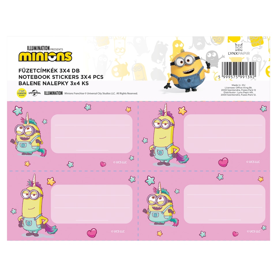Lynx Minions füzetcímkék 3 x 4 db