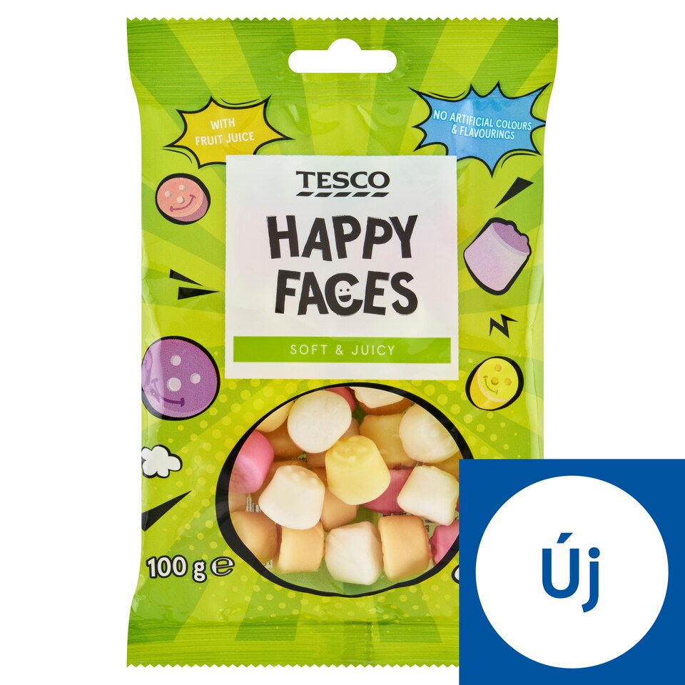 Tesco Happy Faces vegyes gyümölcsízű gumicukor 100 g