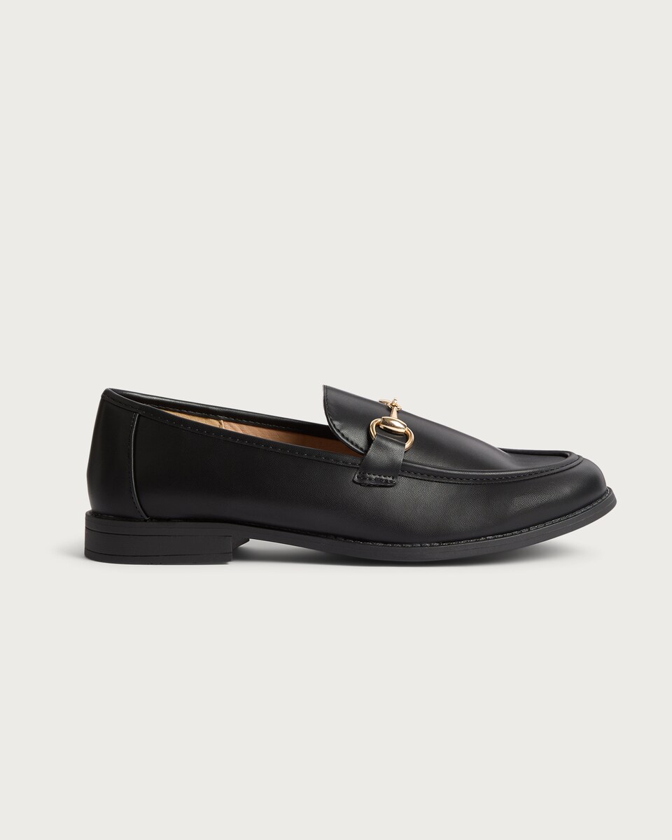 image 1 of F&F Faux Leather Penny Trim Loafers in Black