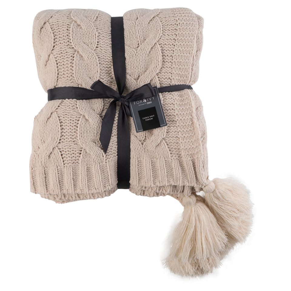 F&F Home Cream Cable Knit Throw