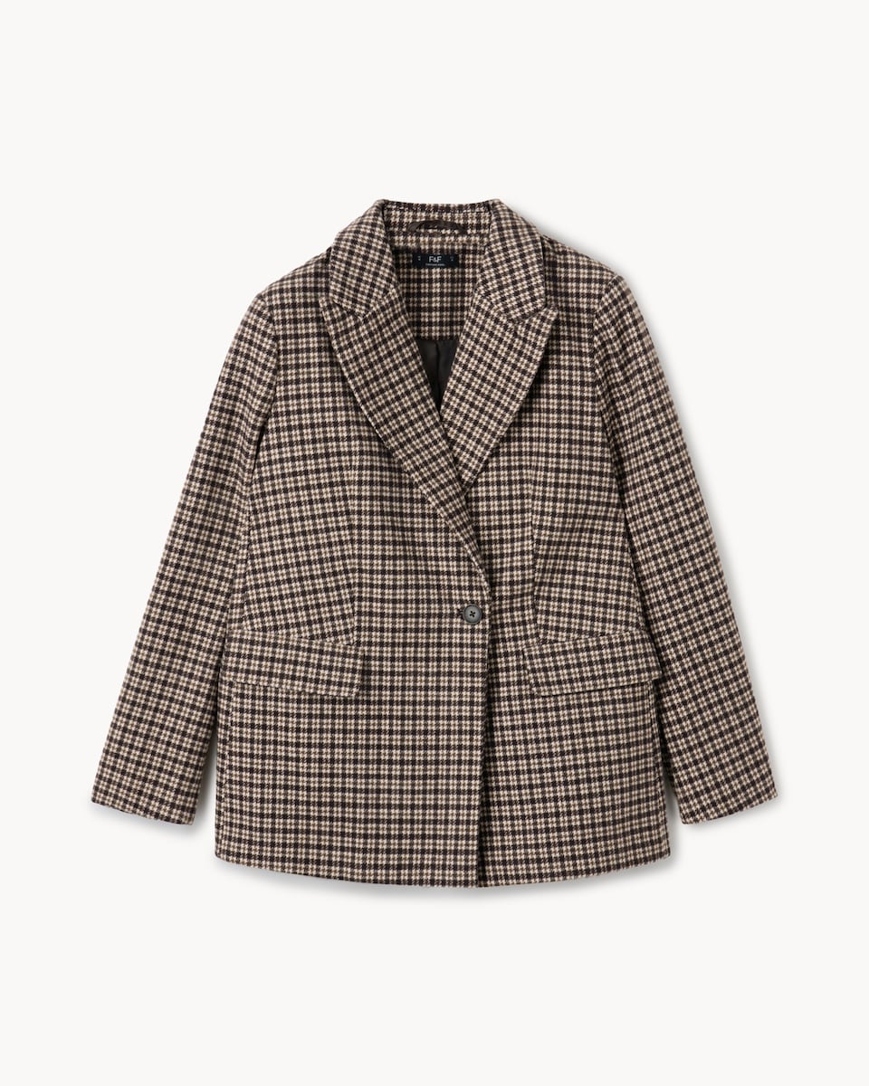 image 1 of F&F Brushed Checked Blazer in Multi Brown