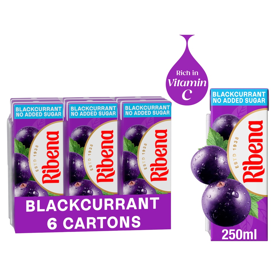 Ribena Blackcurrant Juice Drink Cartons No Added Sugar 6 x 250ml