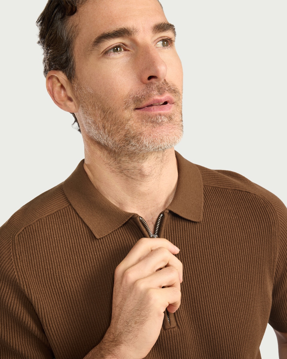 image 1 of F&F Pure Cotton Knitted Polo Shirt in Brown