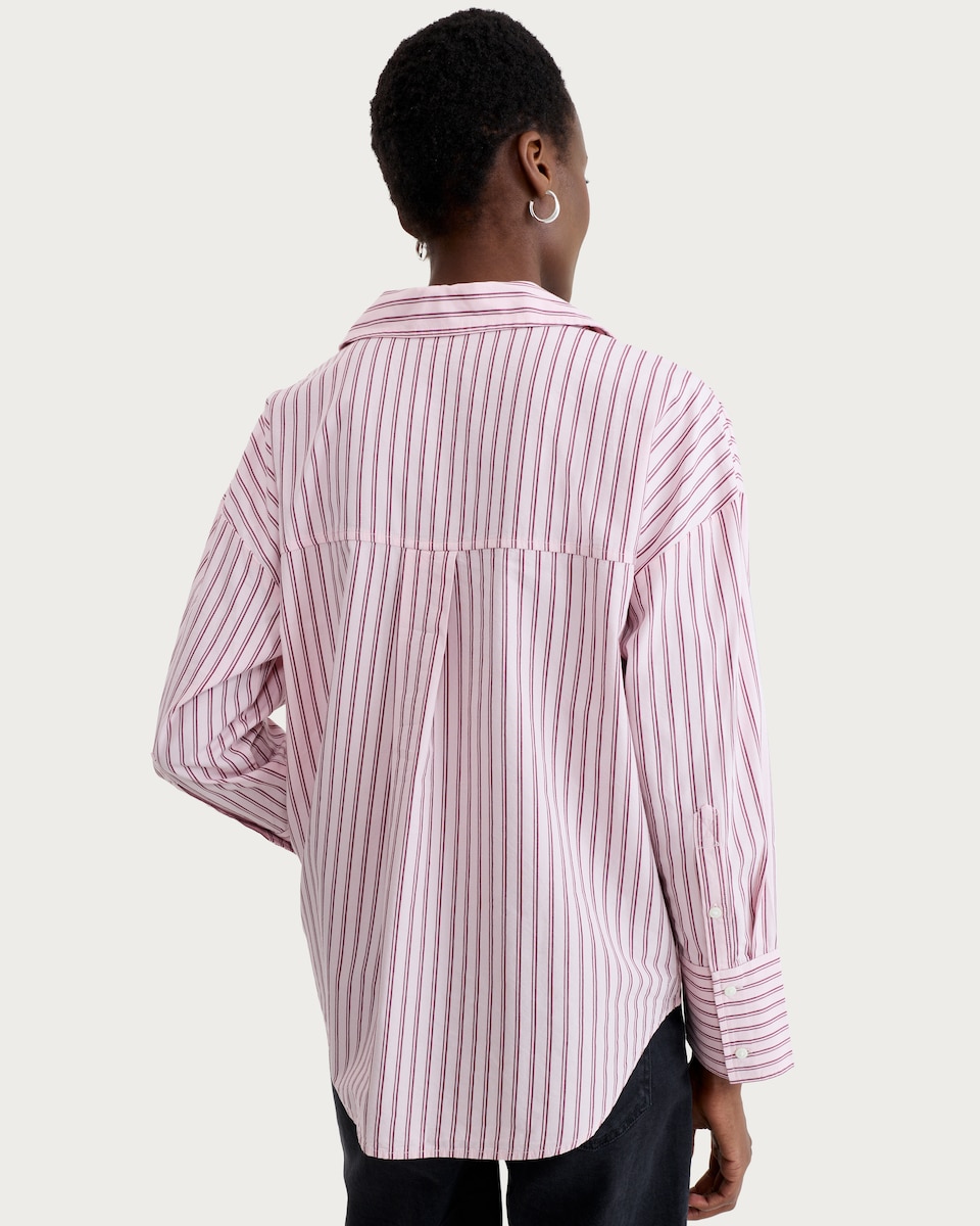 image 1 of F&F Cotton Rich Stripe Print Button Up Oversized Fit Shirt in Multi Pink