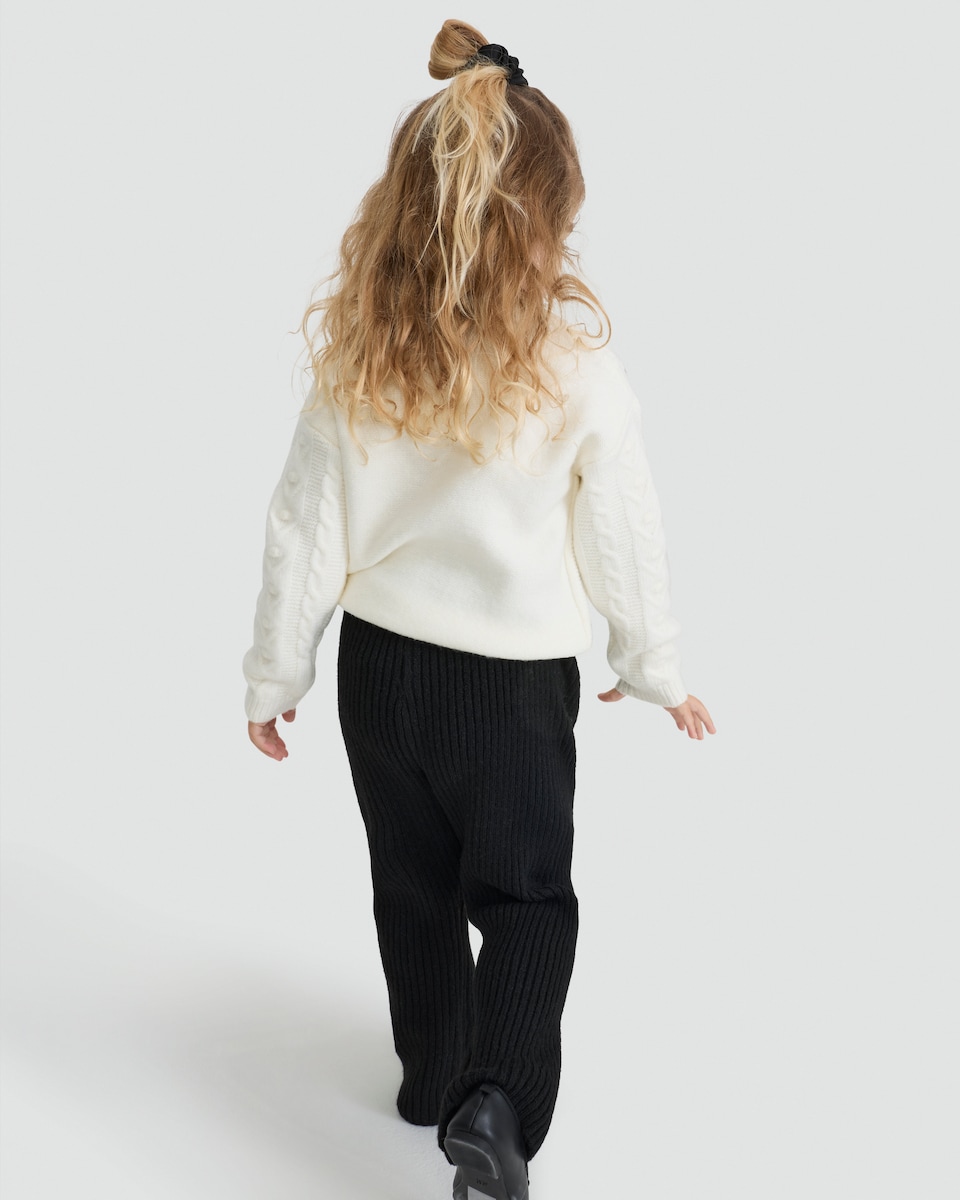 image 1 of F&F Girls 2-Piece Cable Knit Jumper and Trousers Set in Multi Black White