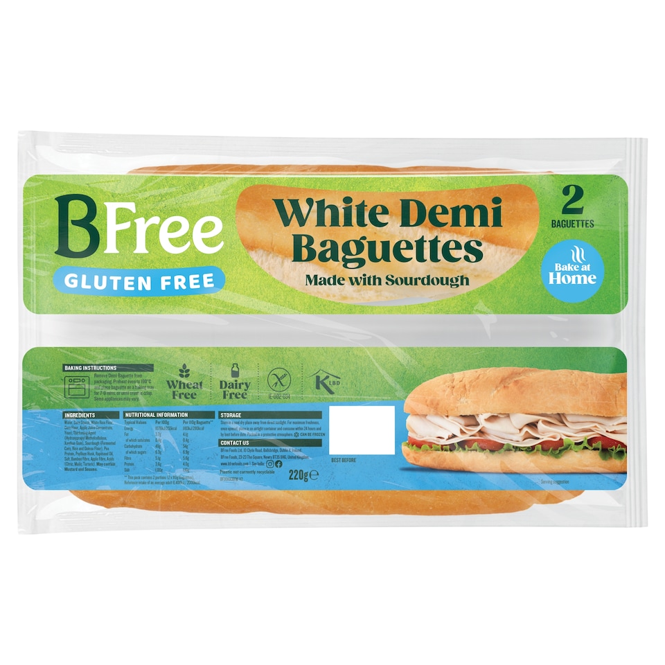 BFree Bake at Home White Demi Baguettes 2 Pack 220g