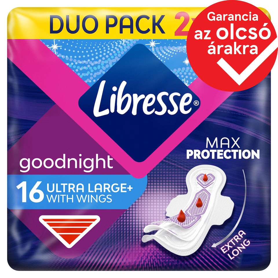 Libresse Ultra Large+ Goodnight szárnyas egészségügyi betét, éjszakai használatra 2 x 8 db  1. kép