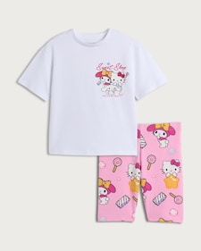 Hello Kitty 2-Piece Pure Cotton Sweet Shop T-Shirt and Cycling Shorts Set in Multi Pink