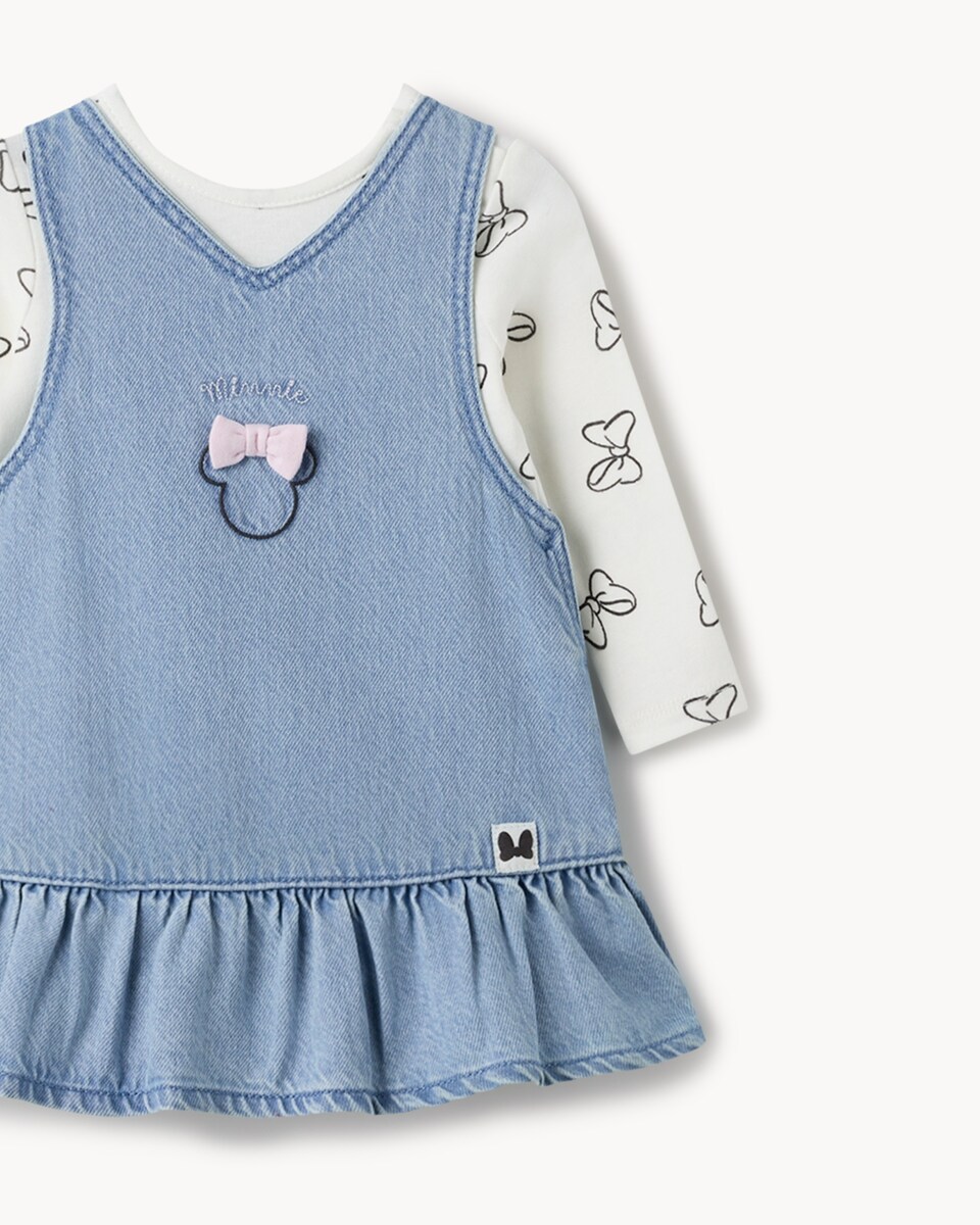 image 1 of Disney Minnie Mouse 3-Piece Cotton Rich Pinafore Set in Blue