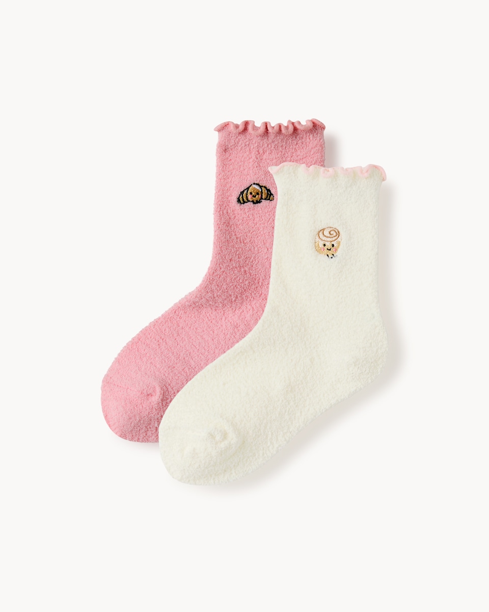 F&F Girls 2-Pack Embroidered Cosy Socks in Multi