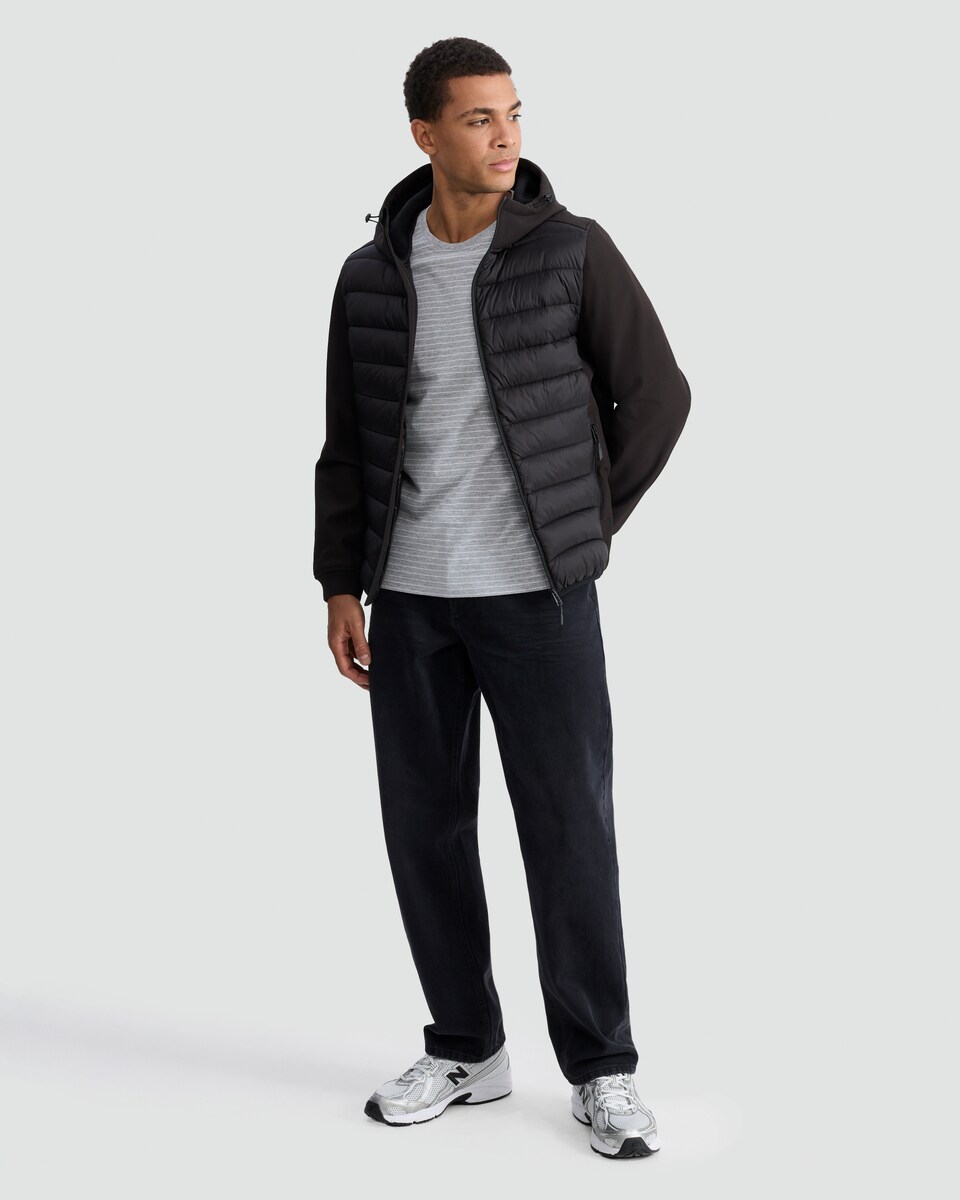image 1 of F&F Active Panel Hooded Shower Resistant Puffer Jacket in Black