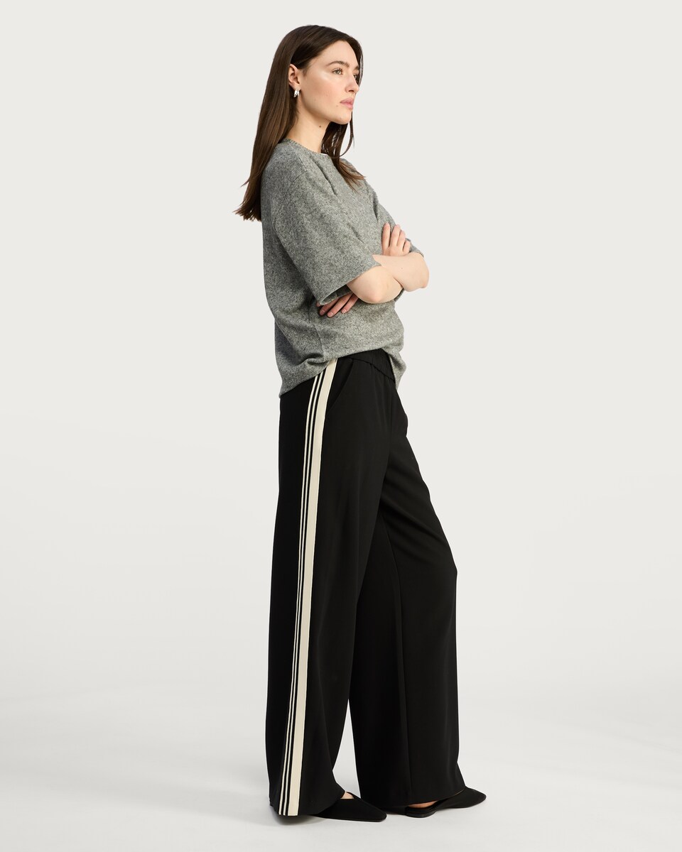 image 1 of The F&F Edit Side Stripe Wide Leg Trousers in Black