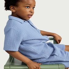 F&F Boys 2-Piece Pure Cotton Textured Shirt and Shorts Set in Blue