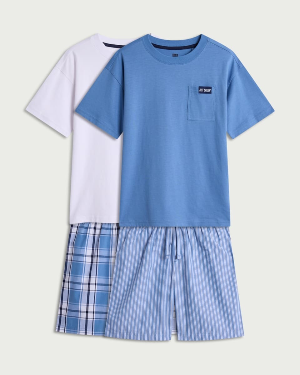 image 1 of F&F Boys 2-Pack Pure Cotton Pyjama Sets in Blue