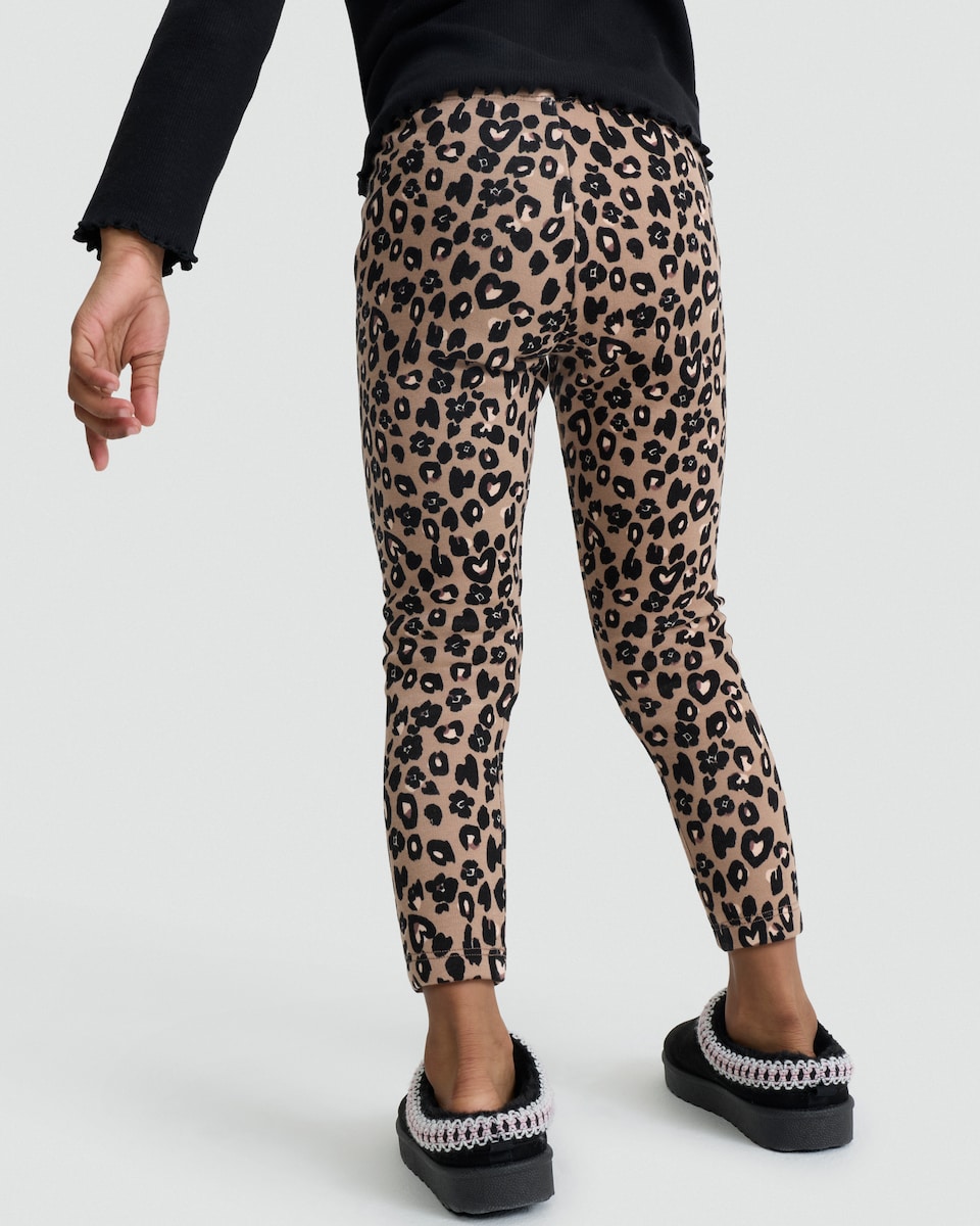 image 1 of F&F Girls Leopard Print Fleece Lined Leggings in Multi