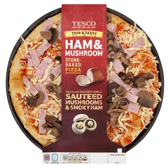 Tesco Thin Ham And Mushroom Pizza 331G Tesco Groceries