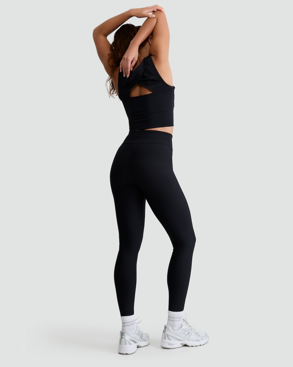 image 1 of Rise by Zara McDermott Ribbed Elasticated Lounge Bottoms in Black