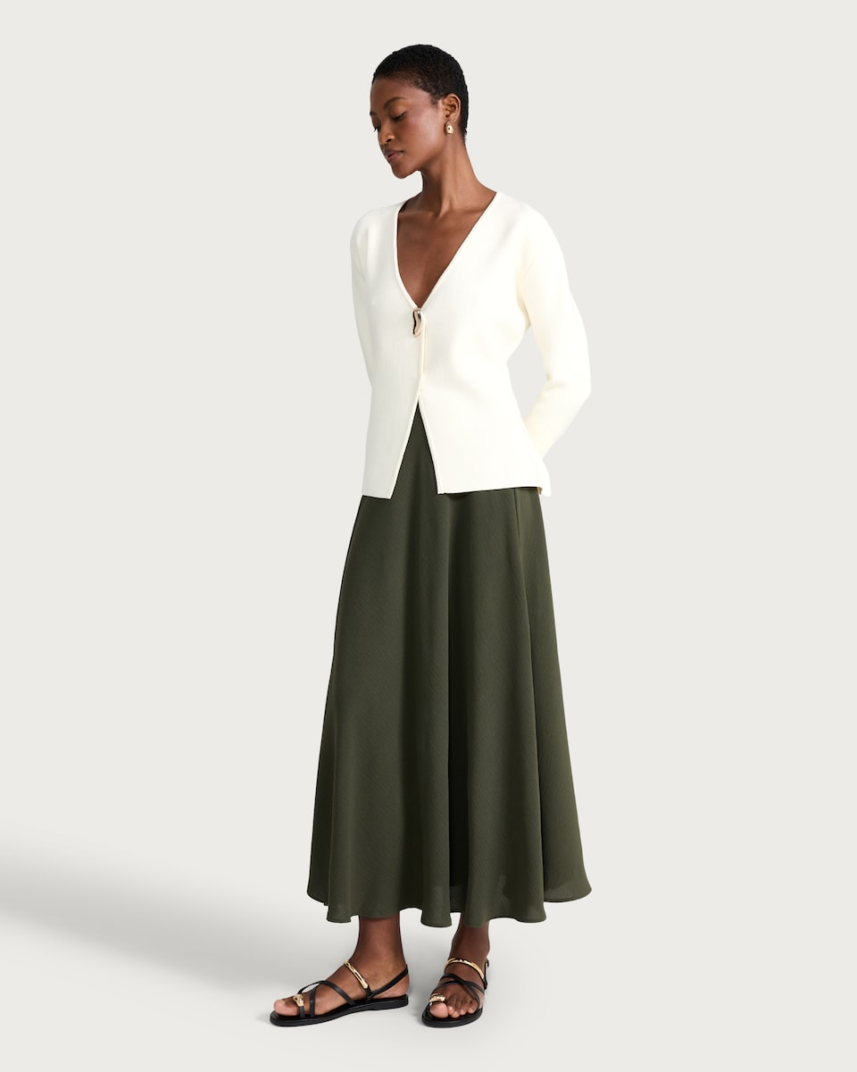 image 1 of F&F A-Line Full Midi Skirt in Khaki