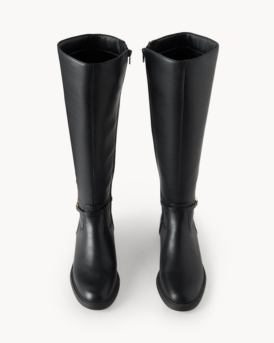 image 1 of F&F Faux Leather Knee High Riding Boots in Black