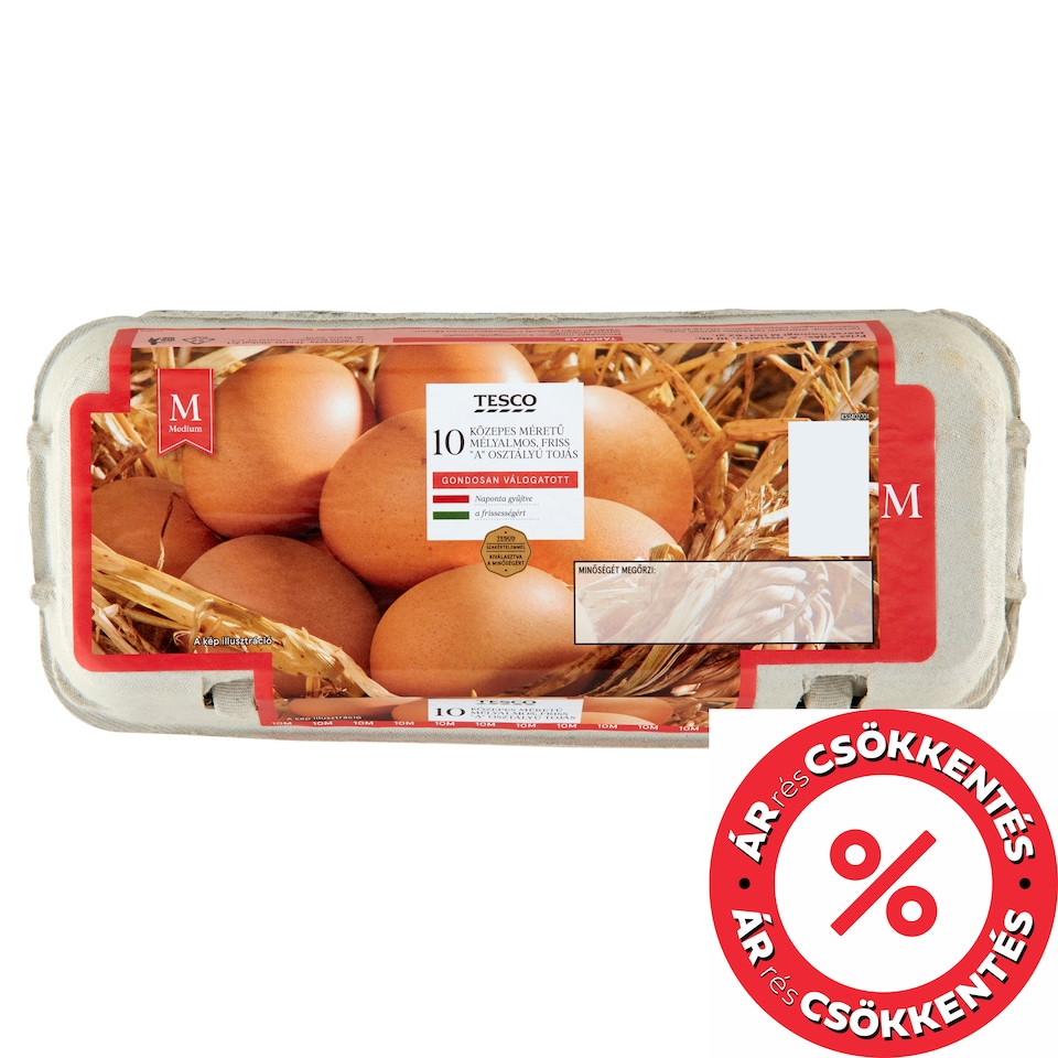 Tesco "A" osztályú közepes méretű mélyalmos, friss tojás M 10 db
