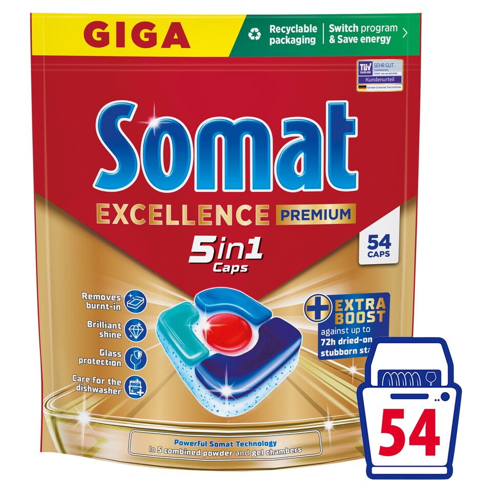 Somat Excellence Premium 5in1 Dishwasher Capsules 54 pcs 1053 g