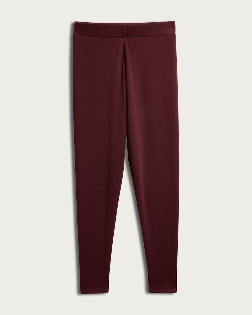 image 1 of F&F Medium Warmth Faux Fur Lined Leggings in Burgundy