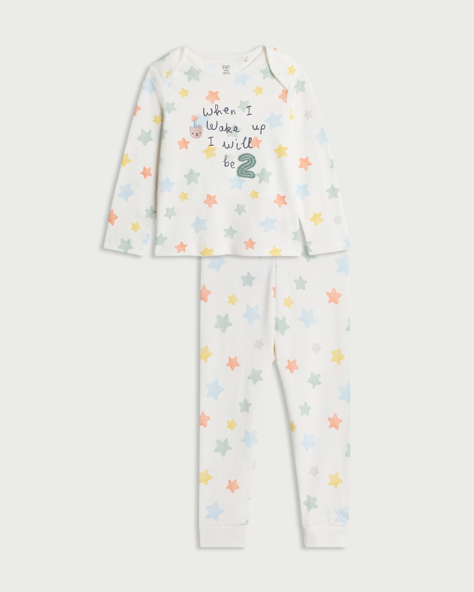 F&F Baby Pure Cotton Star Pyjama Set in White
