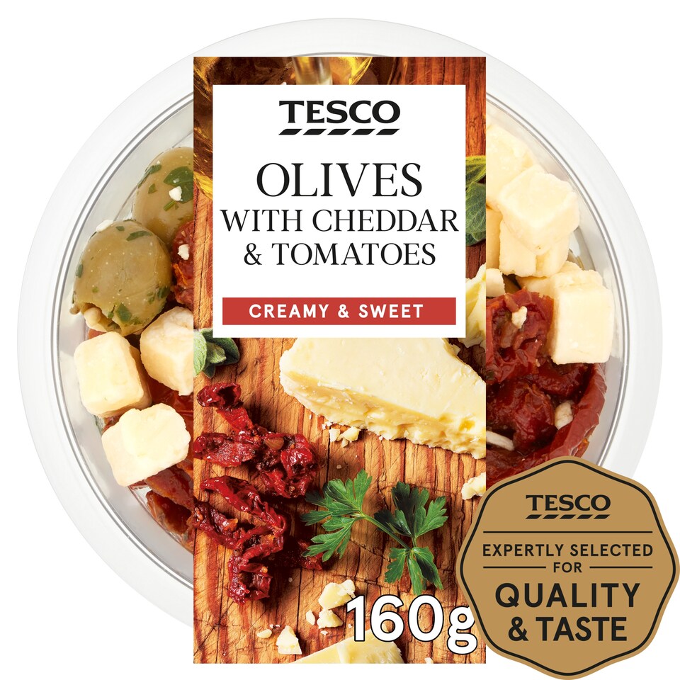 Tesco Olives With Cheddar & Tomatoes 160G