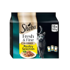 Sheba Fresh & Fine Wet Cat Food Pouches Poultry in Gravy 15x50g