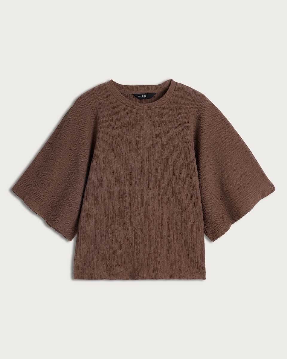 image 1 of F&F Cotton Rich Crinkle Textured Cape Co-ord Top in Chocolate