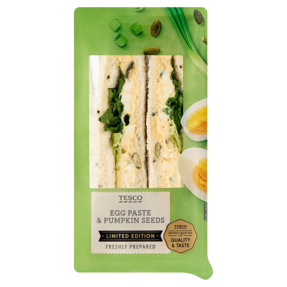 Tesco búzalisztből készült toast tökmagos tojáskrémmel és római salátával 170 g