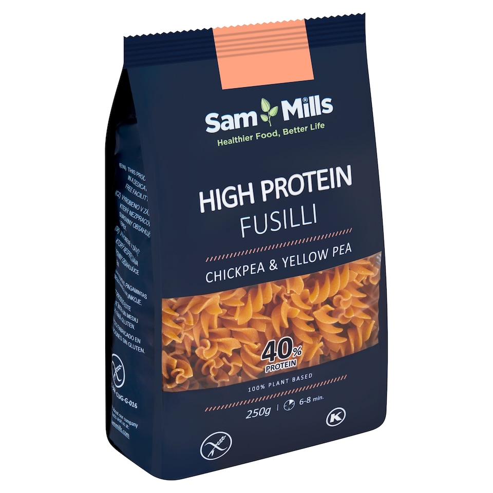 Obrázek 1 pro produkt Sam Mills Fusilli těstoviny s vysokým obsahem proteinu z cizrny a žlutého hrachu 250g