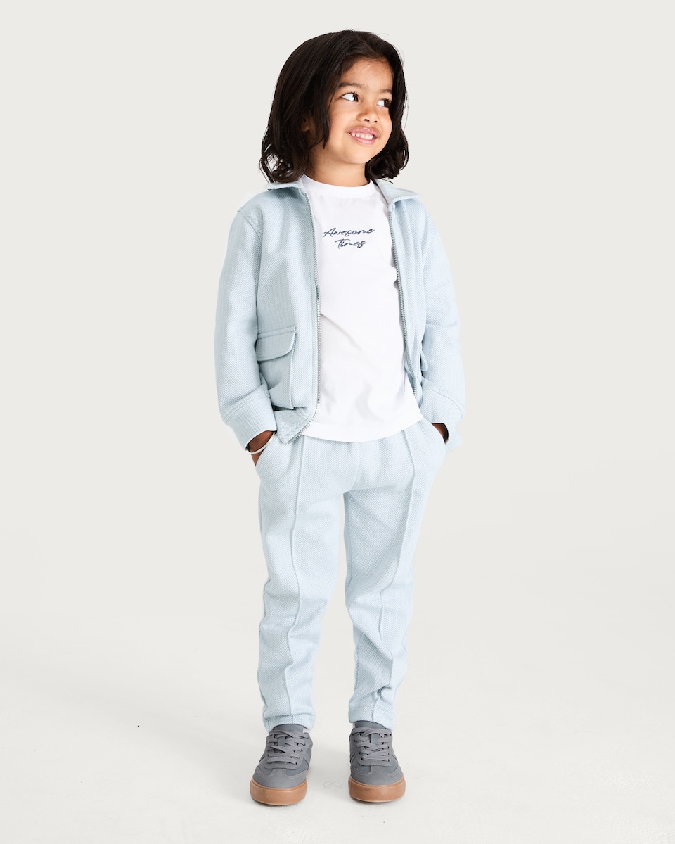 image 1 of F&F Boys 2-Piece Cotton Rich Awesome Times T-Shirt and Shacket Set in Blue