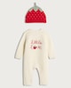 image 2 of F&F Baby 2-Piece Pure Cotton Knitted Strawberry Romper and Hat Set in White