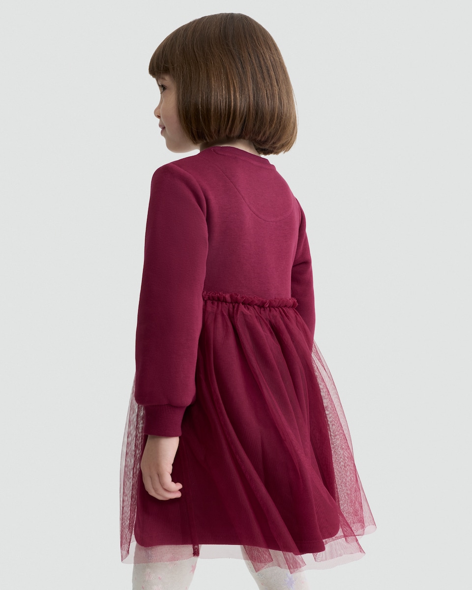 image 1 of F&F Girls Cotton Rich Tulle Skirt Sweatshirt Dress in Pink
