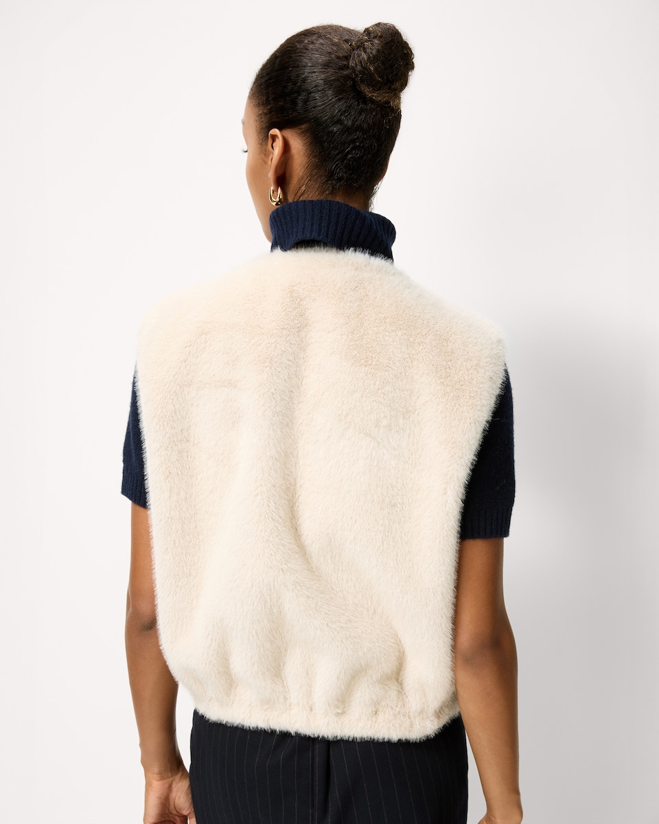 image 1 of F&F Faux Fur Zip Up Gilet in Cream
