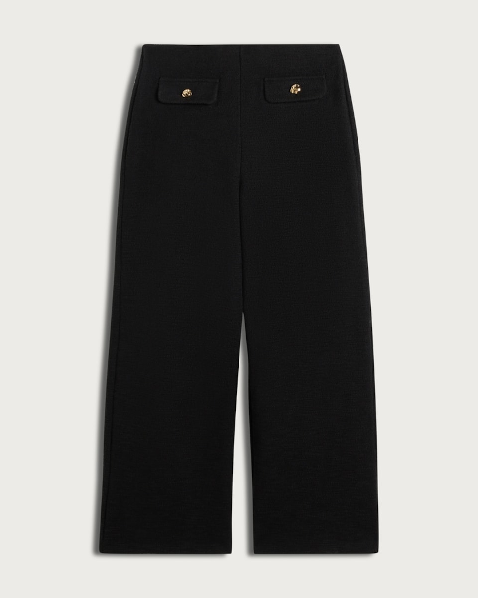 F&F Cotton Rich Boucle Textured Wide Leg Trousers in Black